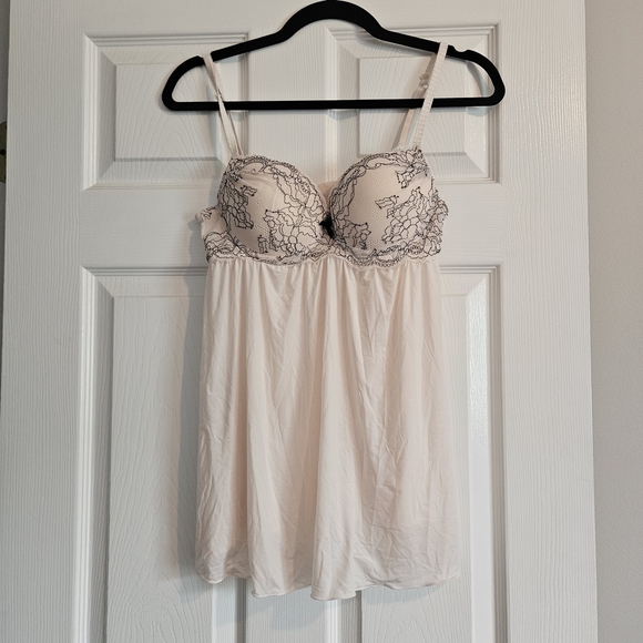 Cream Chemise with Lace Bustier and Flowy Satin Skirt - Picture 1 of 5